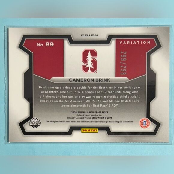2024 Panini Prizm Draft Variation#89 Stanford Cameron Brink ,Red Pulsar (RC)/299 - Picture 2 of 3